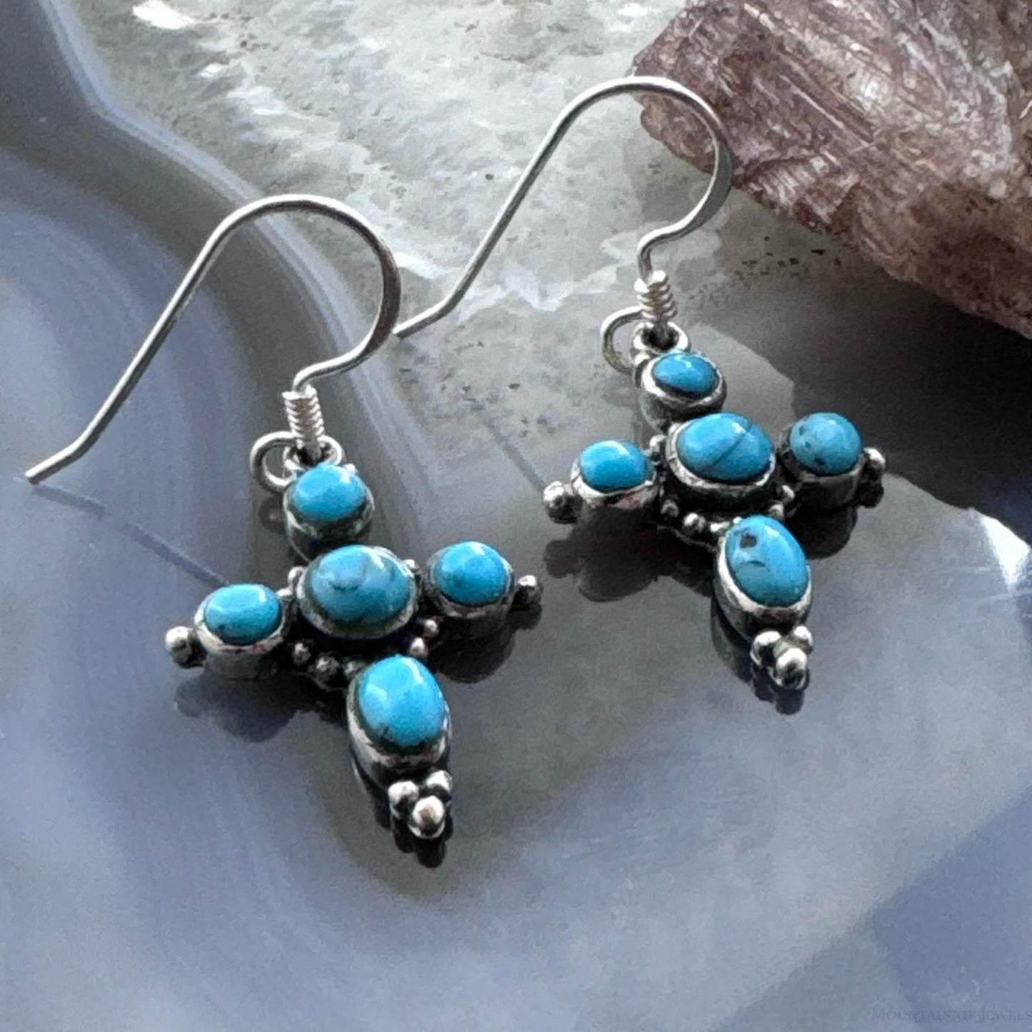 Sterling Silver Southwestern Style Turquoise Cross Dangle Earrings For Women
