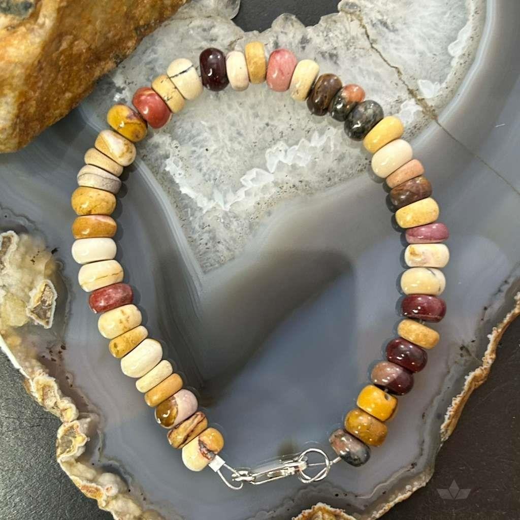 Sterling Silver Mokaite Jasper Beads 8" Bracelet For Women
