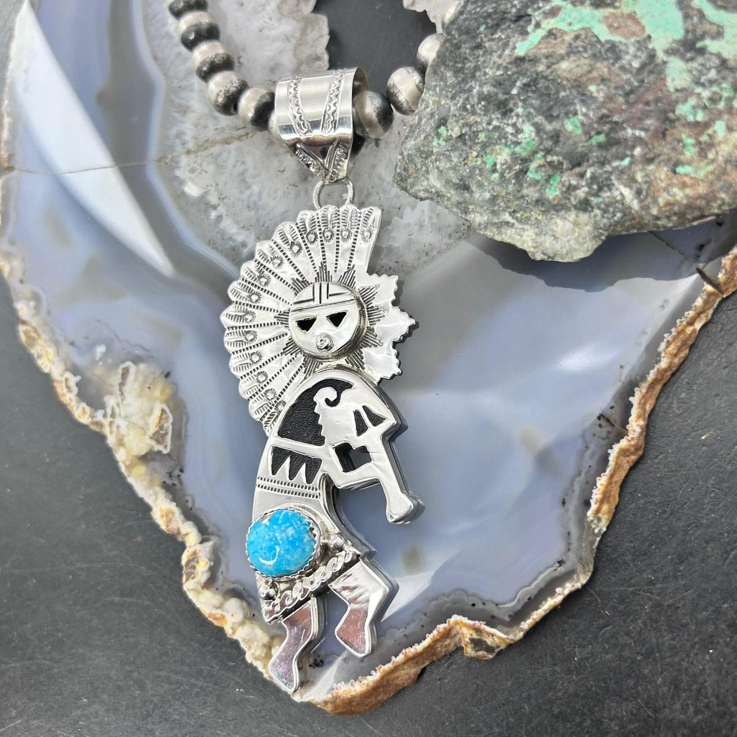 Alonzo Mariano Sterling Silver Turquoise Unisex Kokopelli Kachina Dancer Pendant