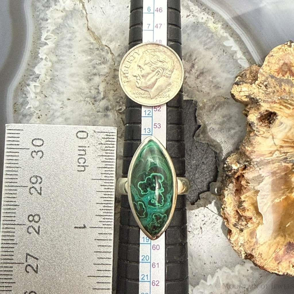 Sterling Silver Southwestern Style Marquise Malachite Ring Size 8 For Women