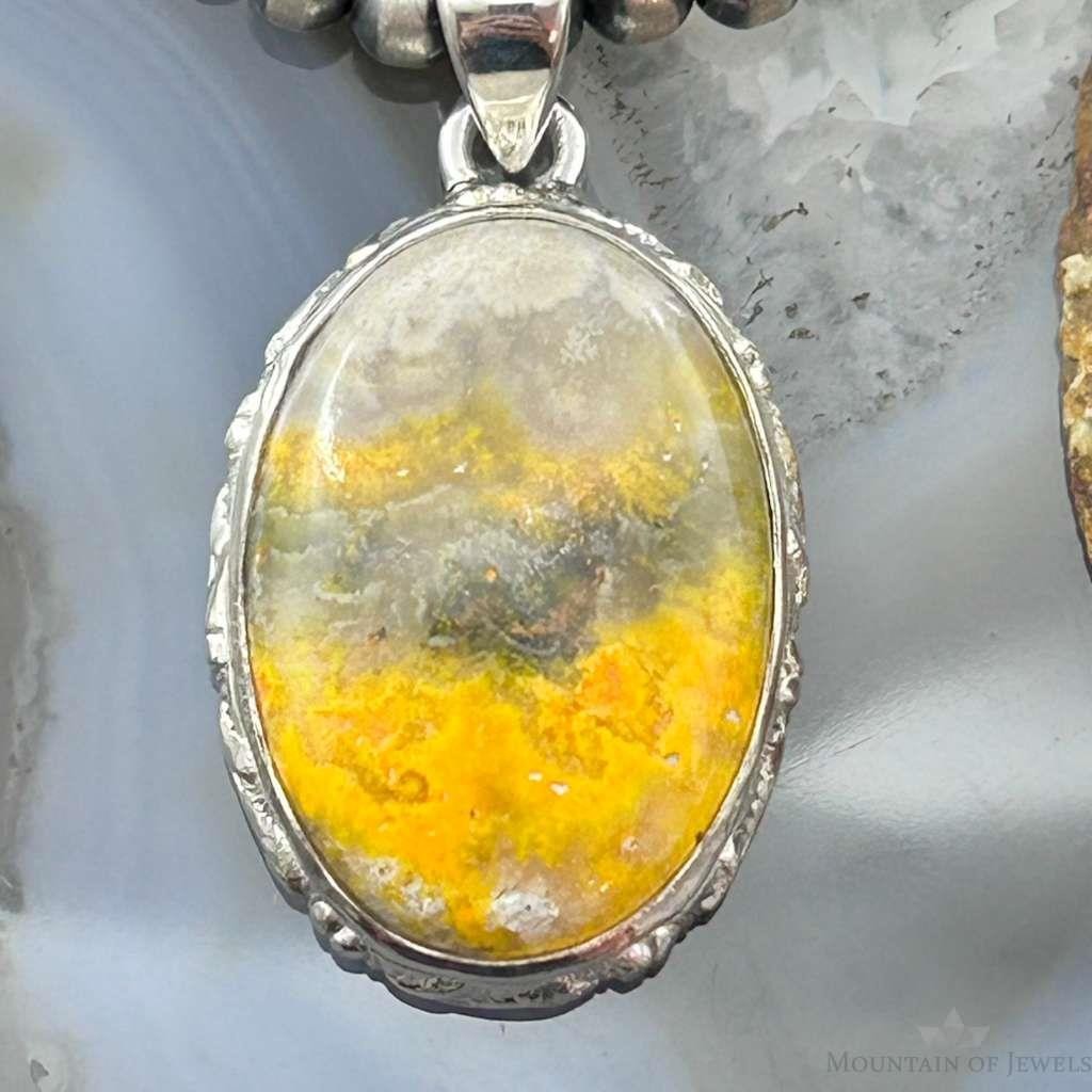 Sterling Silver Southwestern Style Oval Yellow Jasper Pendant For Women #1