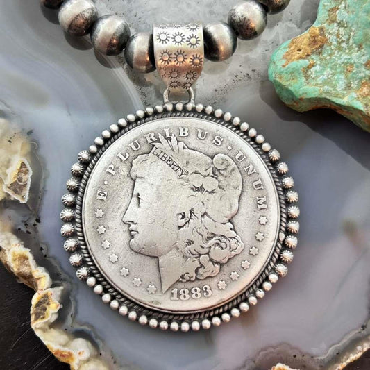 Genuine 90% Silver 1883 US Morgan Dollar Decorated Unisex Pendant