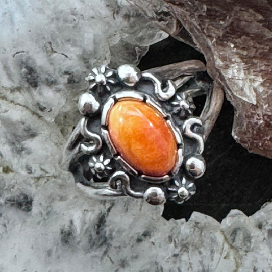 Carolyn Pollack Sterling Silver Orange Spiny Oyster Decorated Split Shank Ring For Women