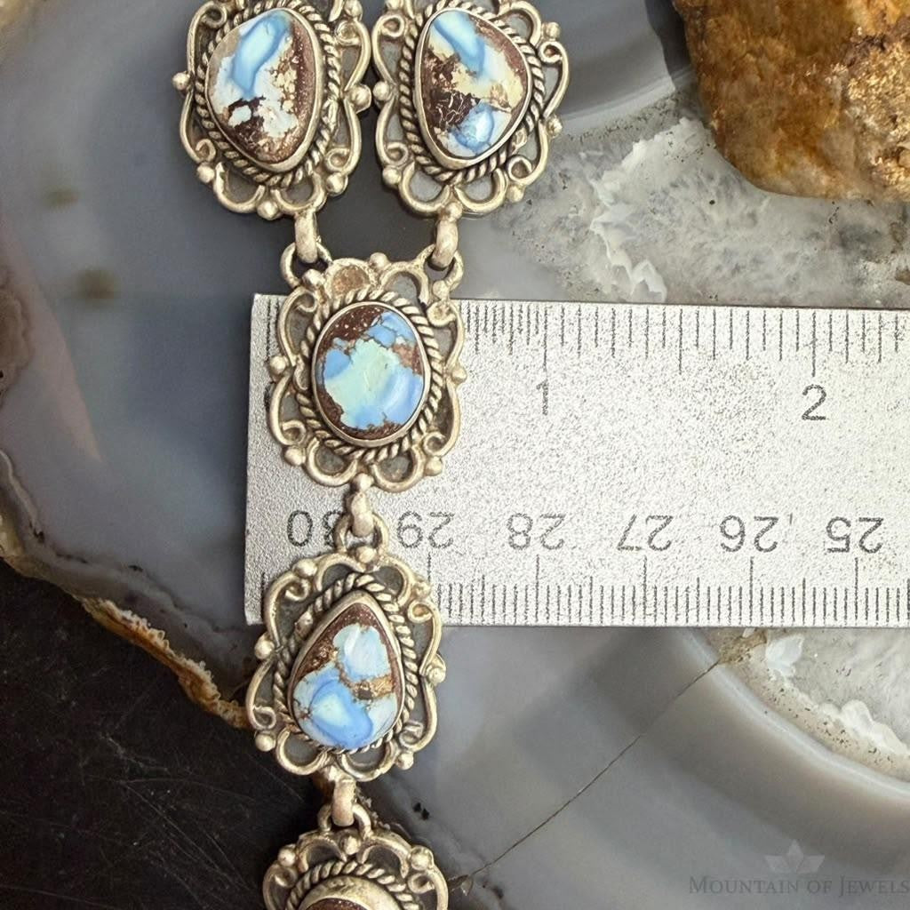 Sterling Silver Southwestern Style Golden Hill Turquoise Lariat 31" Necklace For Women