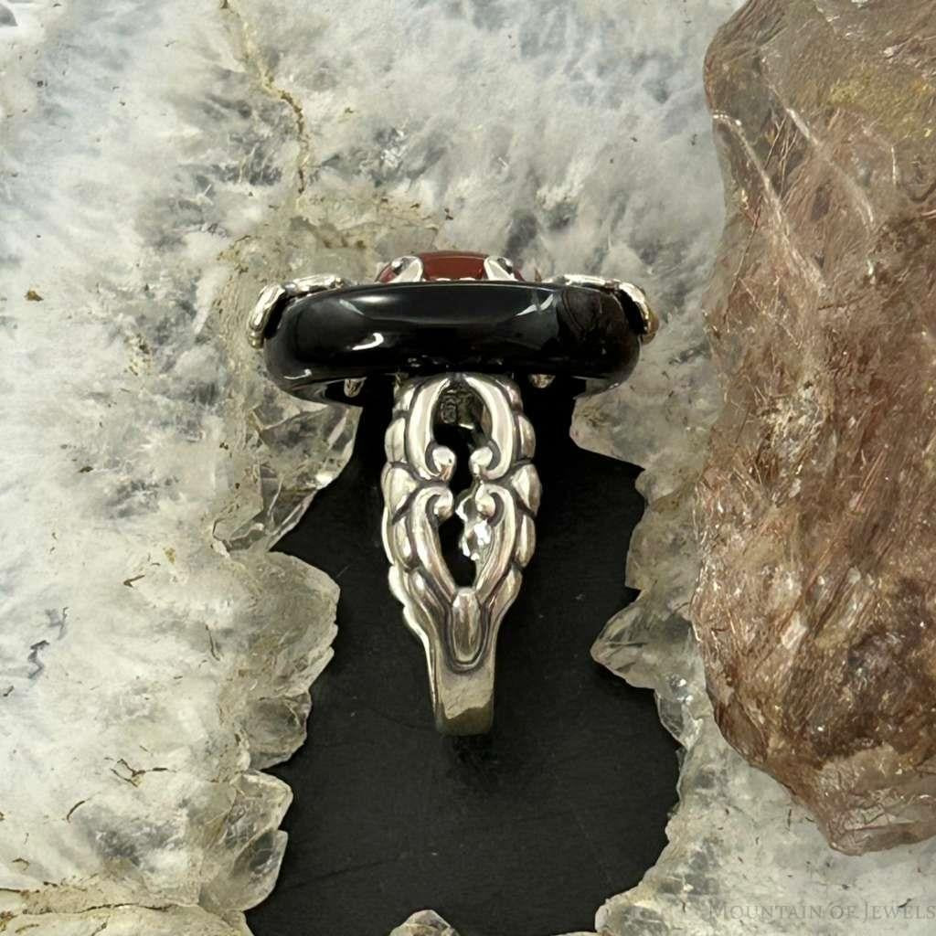 Carolyn Pollack Sterling Silver Black Agate & Carnelian Ring Size 8.25 For Women