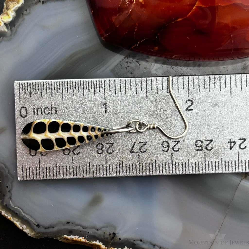 Sterling Silver Teardrop Turritella Fossil Slab Dangle Earrings For Women #333