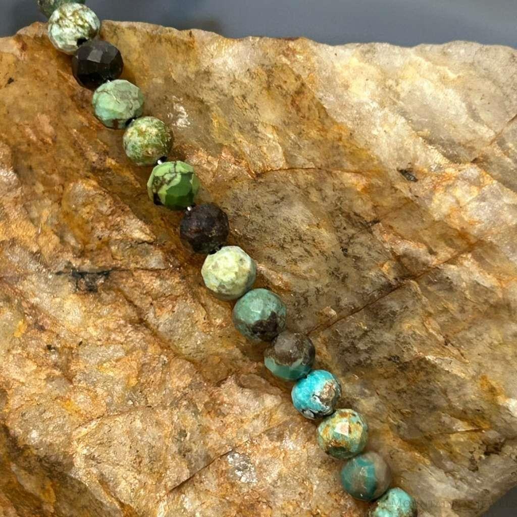 Sterling Silver 4mm Faceted Hubei Turquoise Beads 18" Necklace For Women