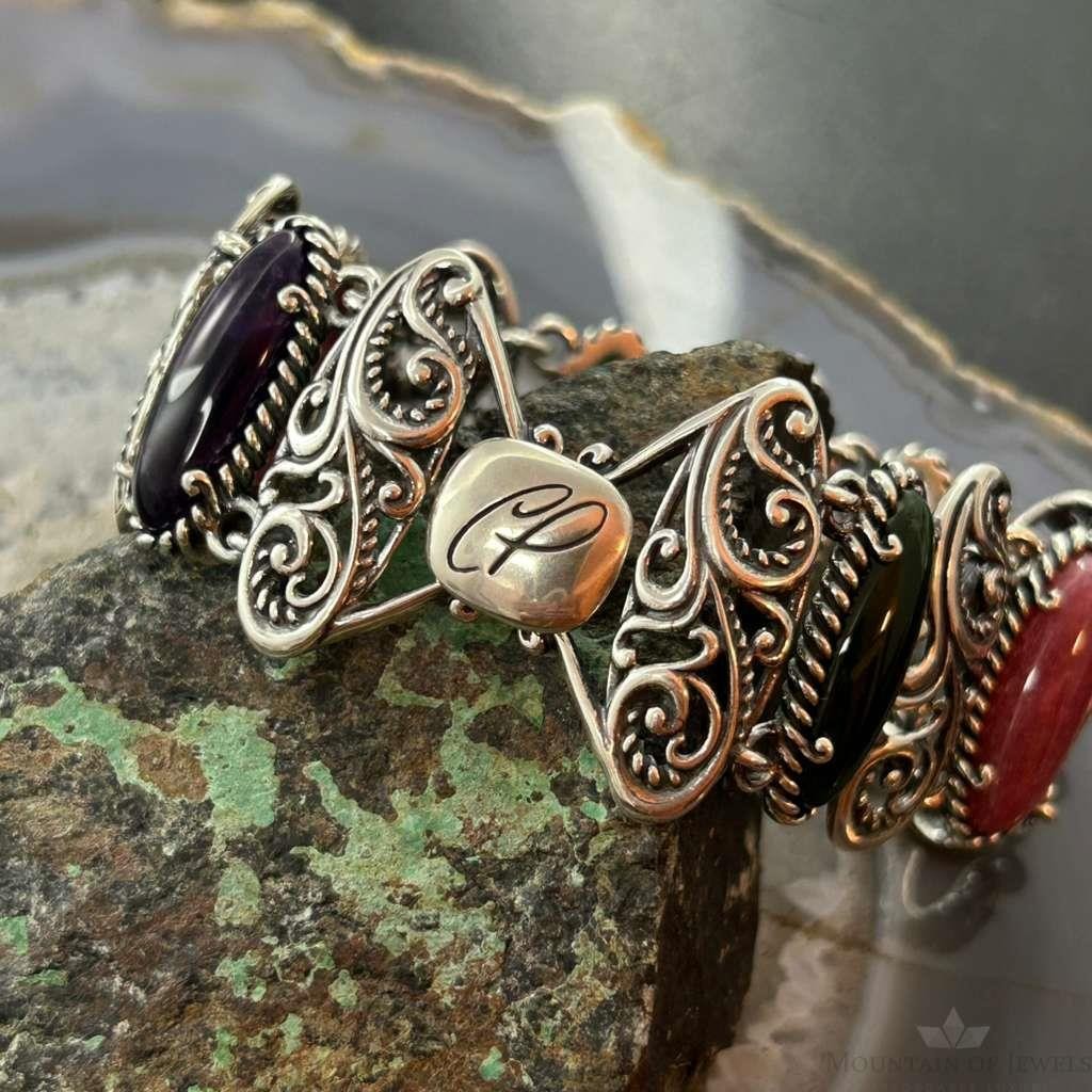 Carolyn Pollack Sterling Silver Multi-Stone Link Fold-Over Bracelet For Women