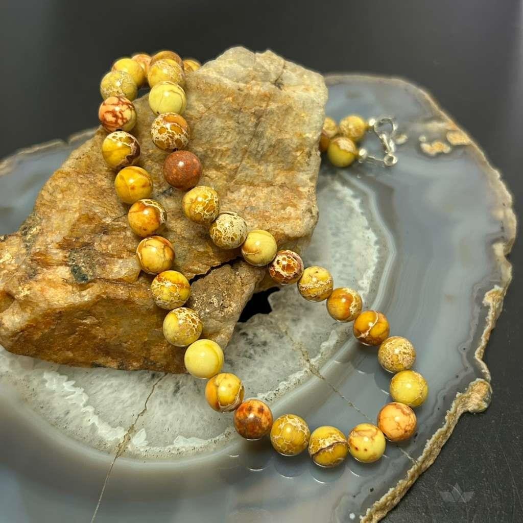 Sterling Silver 8mm Round Snakeskin Jasper 16" Necklace For Women