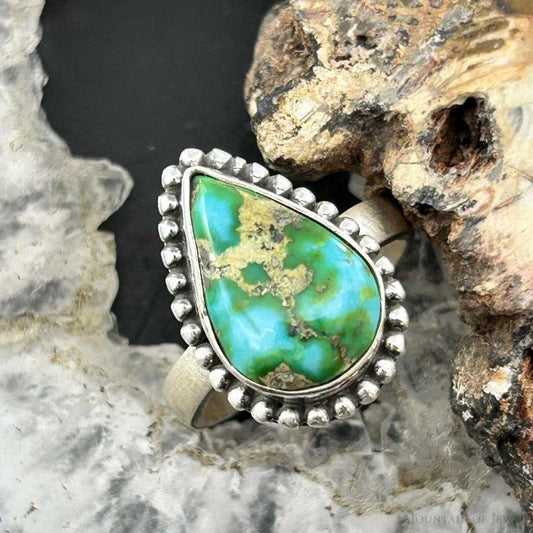 Sterling Silver Southwestern Style Teardrop Sonora Gold Turquoise Adjustable Ring For Women #2