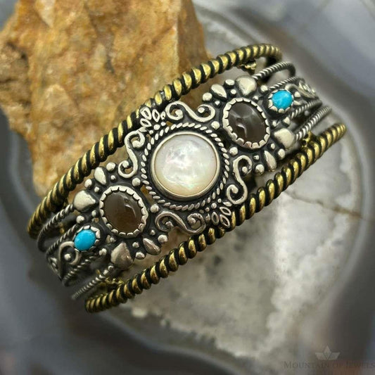 Carolyn Pollack Sterling Silver & Brass MOP, Smoky Quartz, Turquoise Bracelet For Women
