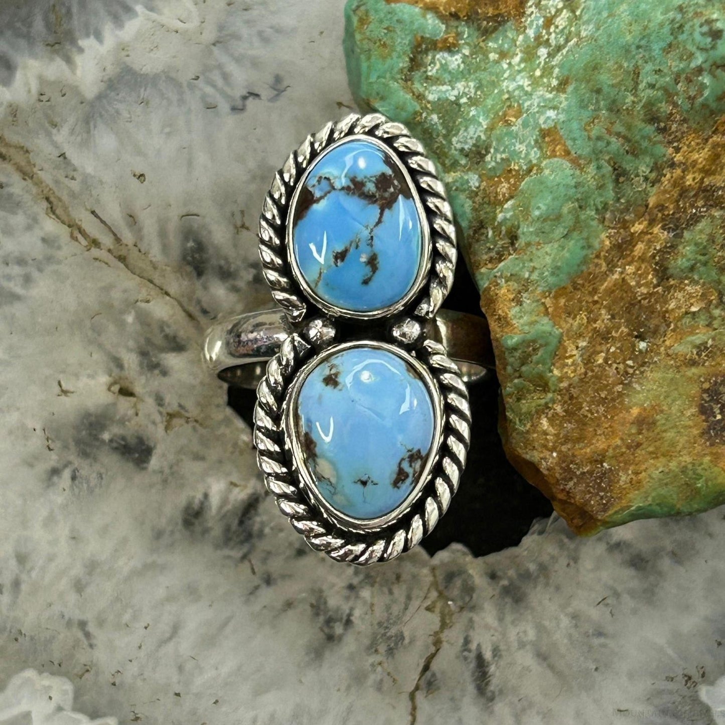 Sterling Silver Southwestern Style 2 Golden Hill Turquoise Ring Size 8.75 For Womenize