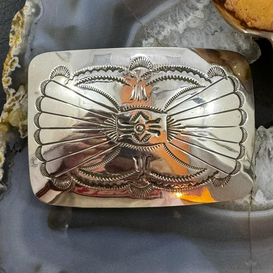 Native American Sterling Silver Stamped Rectangle Unisex Belt Buckle
