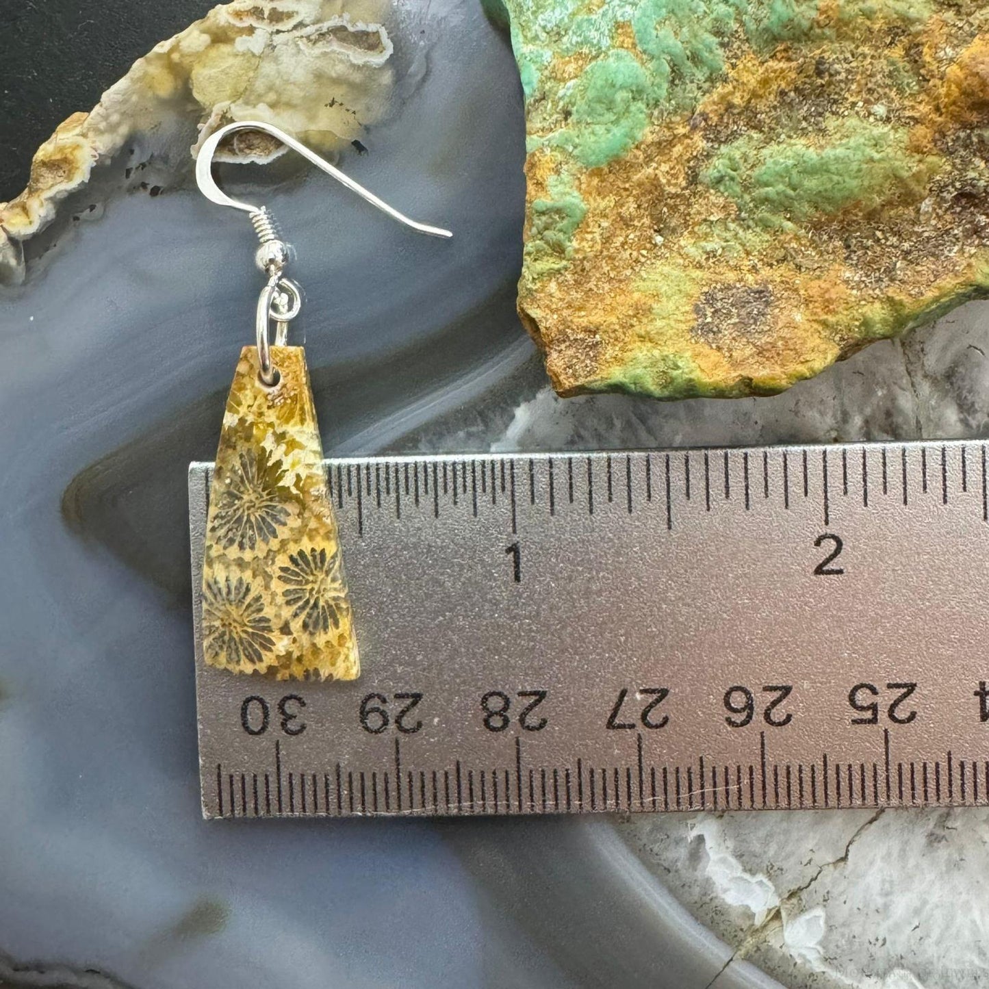 Sterling Silver Triangle Fossilized Jasper Slab Dangle Earrings For Women #198