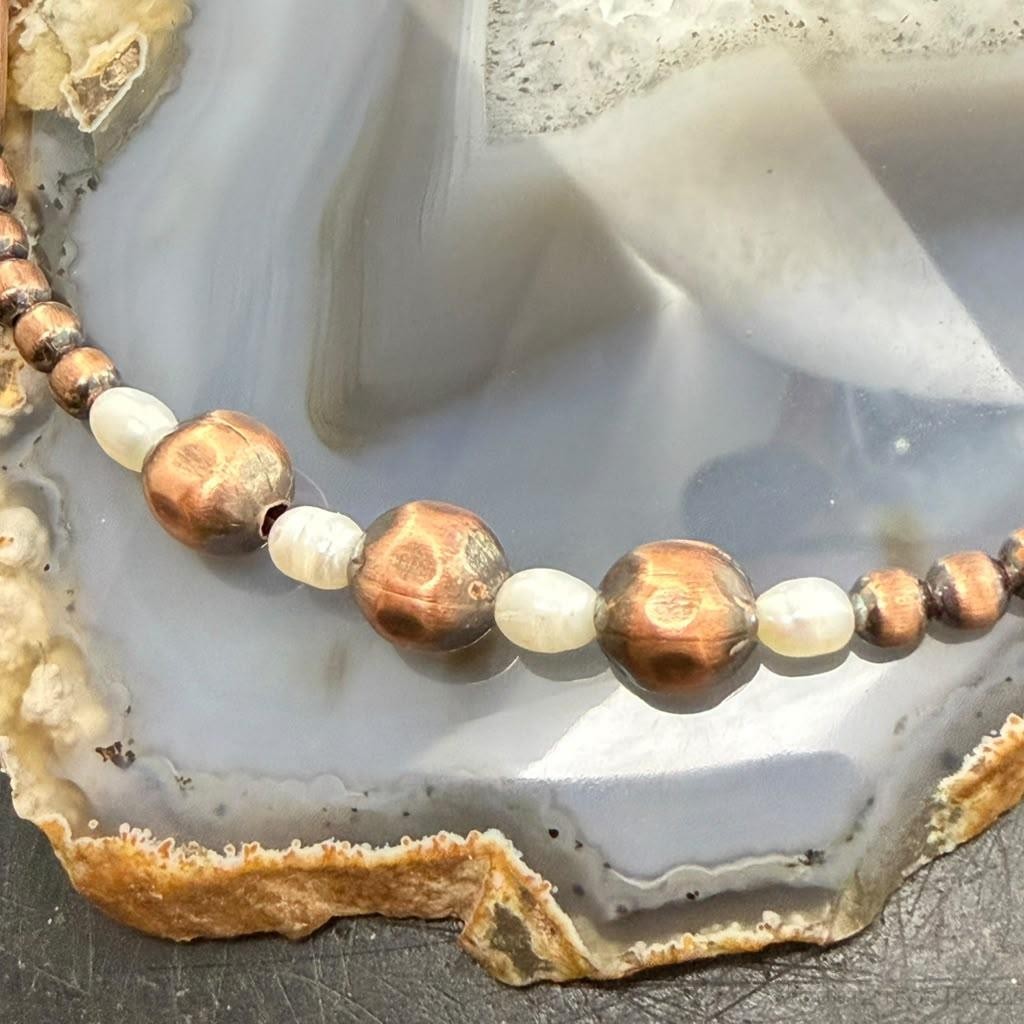 Southwestern Style 4.5-9mm Copper Navajo Pearl & Cylinder w/Freshwater Pearl 20" Necklace For Women