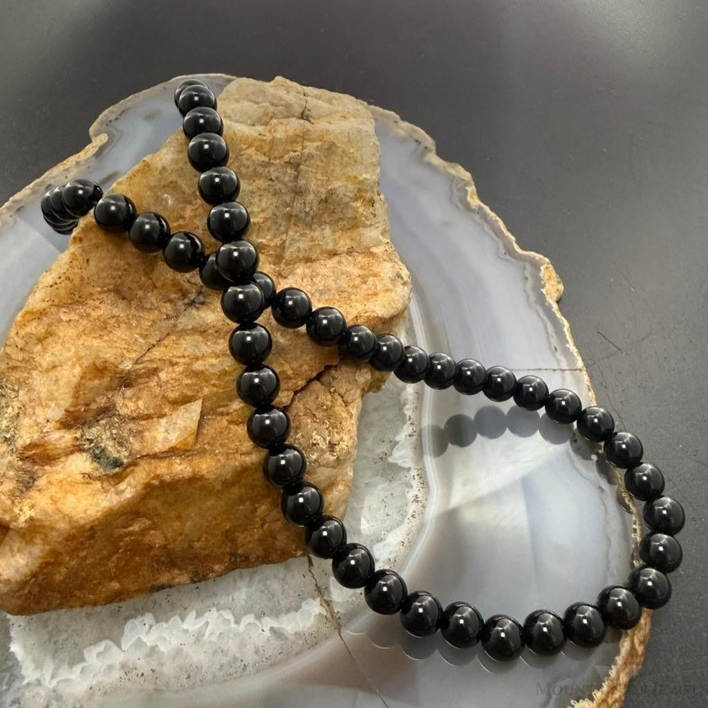 Sterling Silver 6mm Onyx Beads 16" Necklace For Women