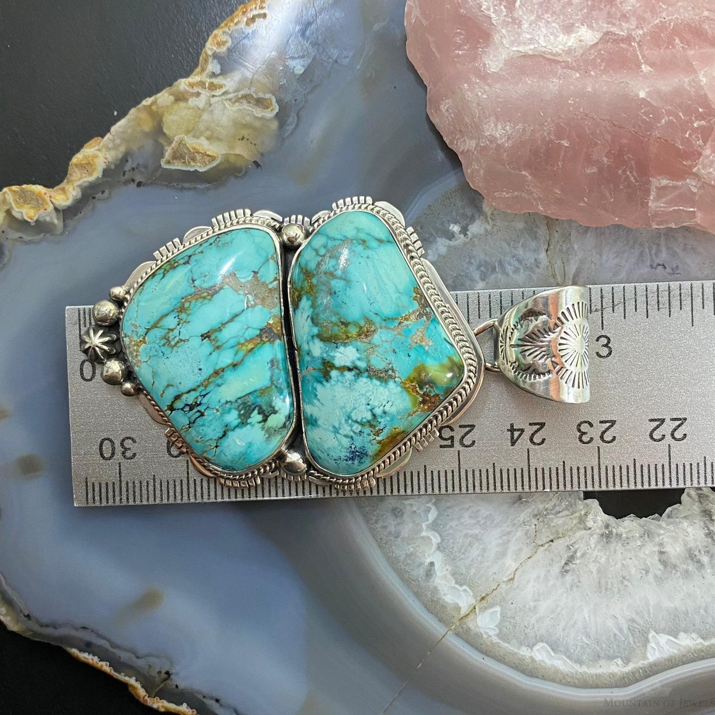 Signed Native American Sterling Silver Chunky Turquoise Unisex Pendant