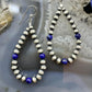 Sterling Silver Navajo Pearl Beads & Lapis Hoop Dangle Earrings For Women