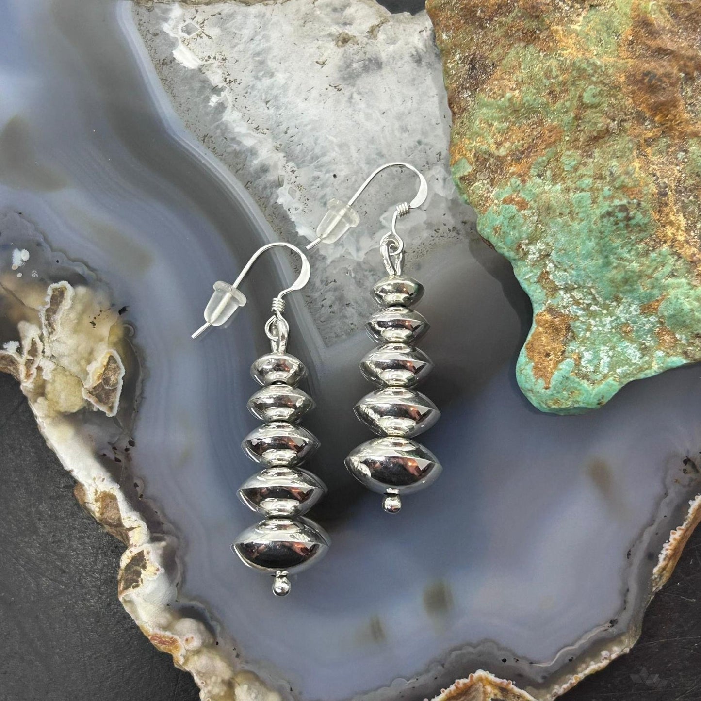 Priscilla Apache Native American Sterling Silver Saucer Beads Dangle Earrings For Women