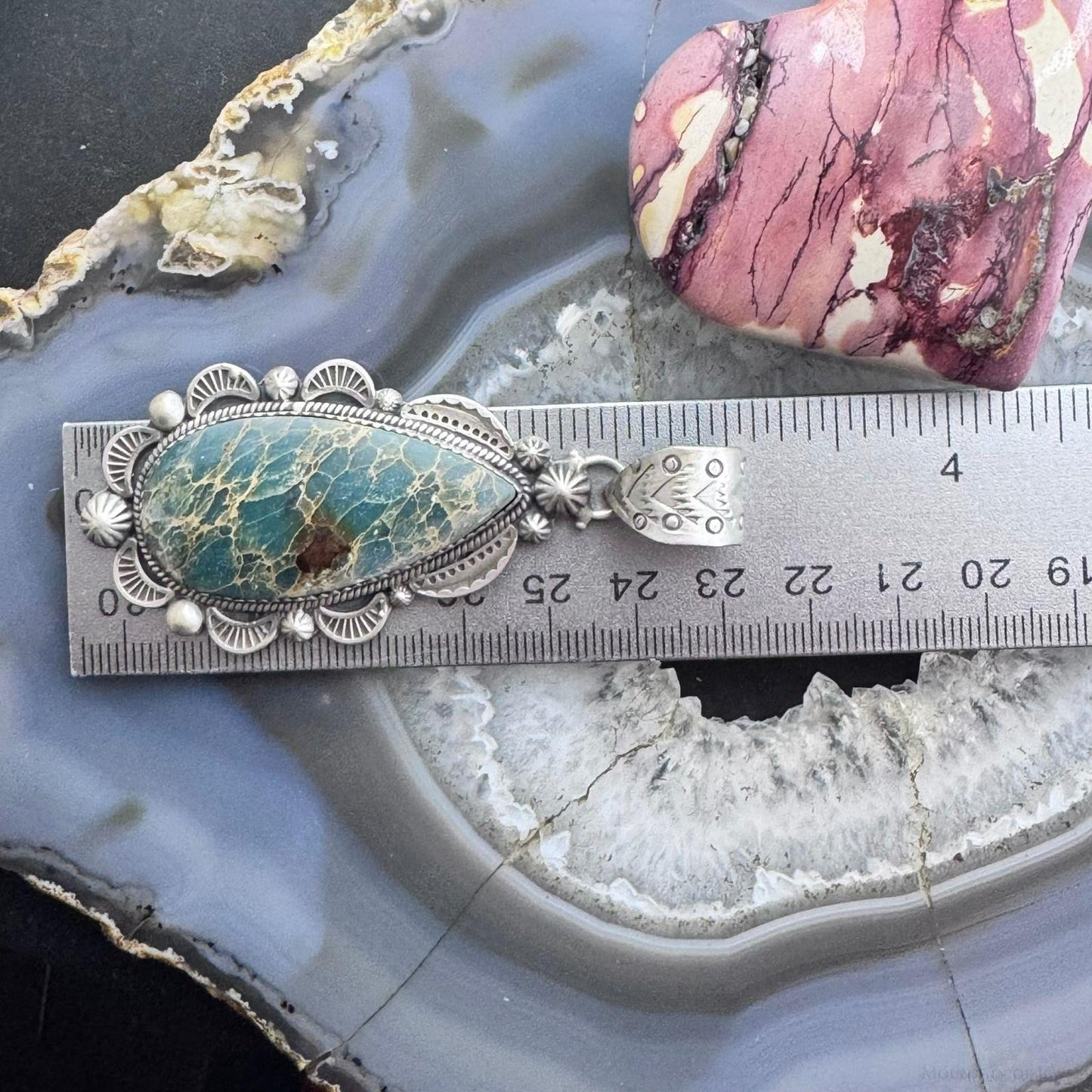 Sterling Silver Southwestern Style Elongated Teardrop Sediment Jasper Decorated Pendant For Women