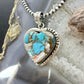 Sterling Silver Southwestern Style Mohave Turquoise Dahlia Heart Pendant For Women