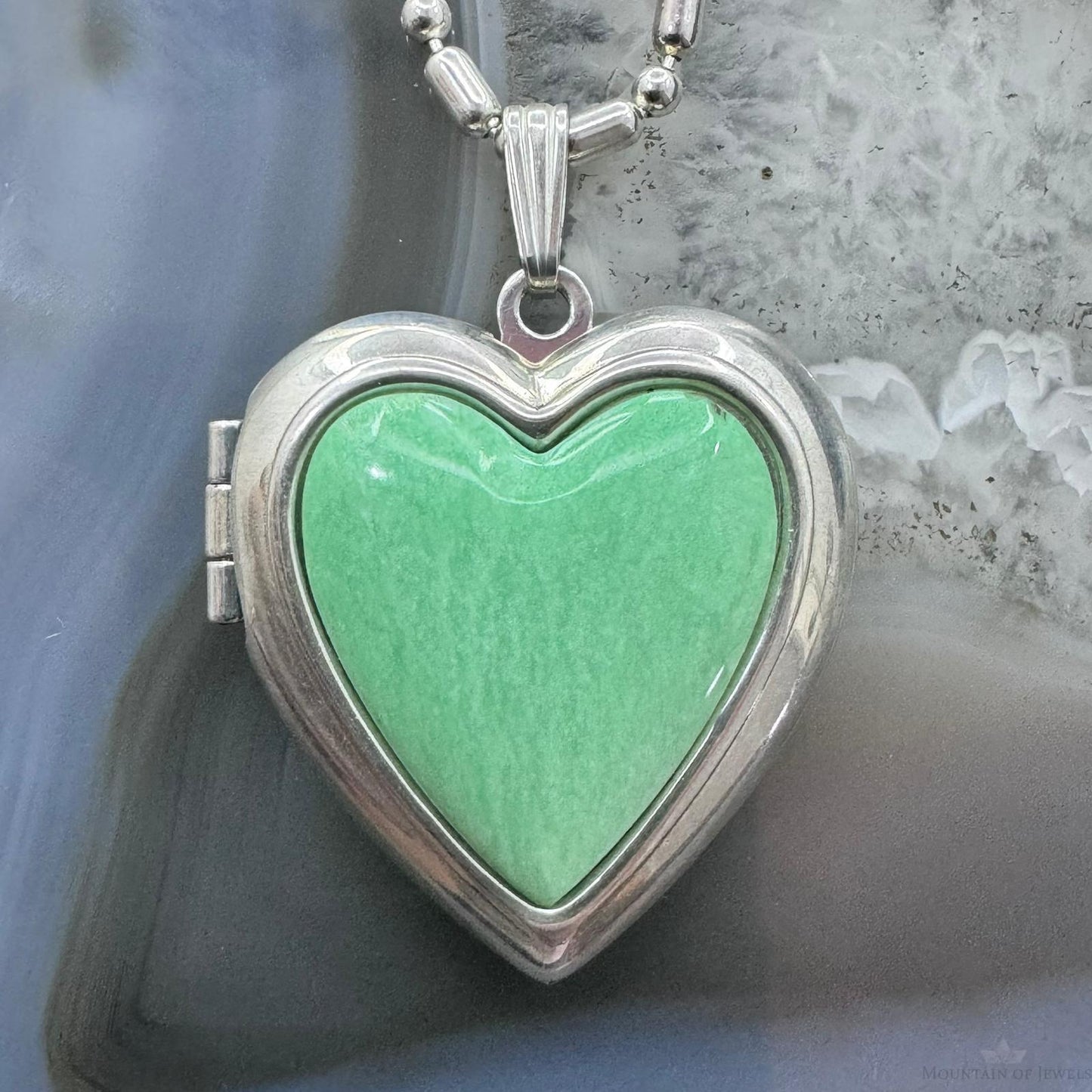 Carolyn Pollack Sterling Silver Gaspeite Heart Locket Pendant 23" Necklace For Women