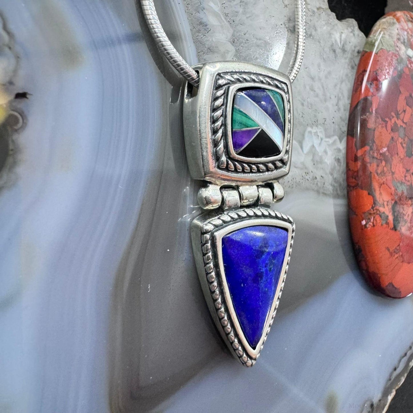 Carolyn Pollack Sterling Silver Multistone Inlay & Lapis Pendant with 17" Necklace For Women