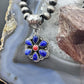 Native American Sterling Silver Lapis & Coral Flower Decorated Pendant For Women