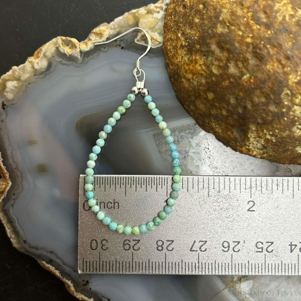 Sterling Silver Faceted Turquoise Hoop Dangle Earrings For Women