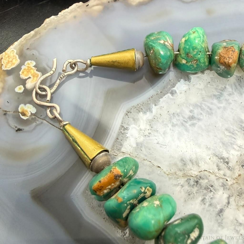 Vintage Sterling Silver Native American Natural Chunky Turquoise 14" Necklace For Women