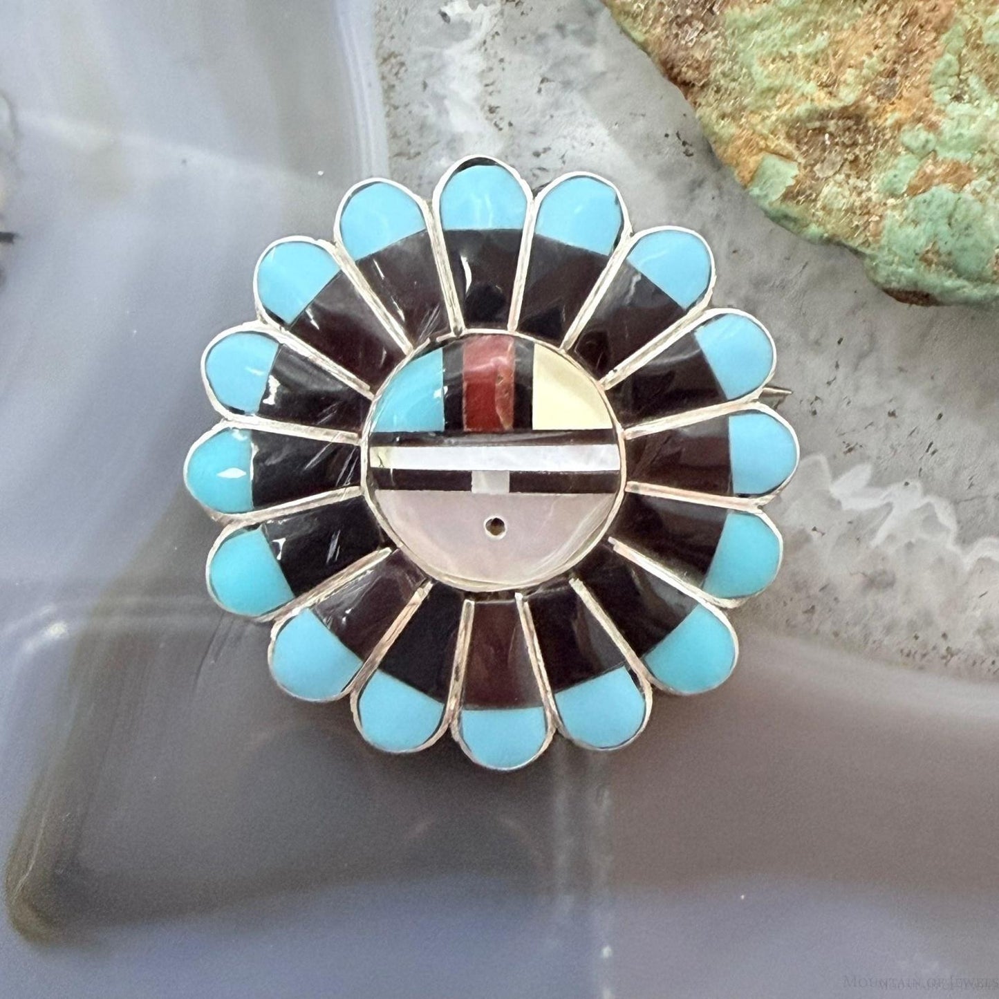 Verden Niiha Zuni Sterling Multistone Inlay Sunface Pendant/Brooch For Women