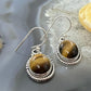 Sterling Silver Southwestern Style Oval Tiger's Eye Dangle Earrings For Women