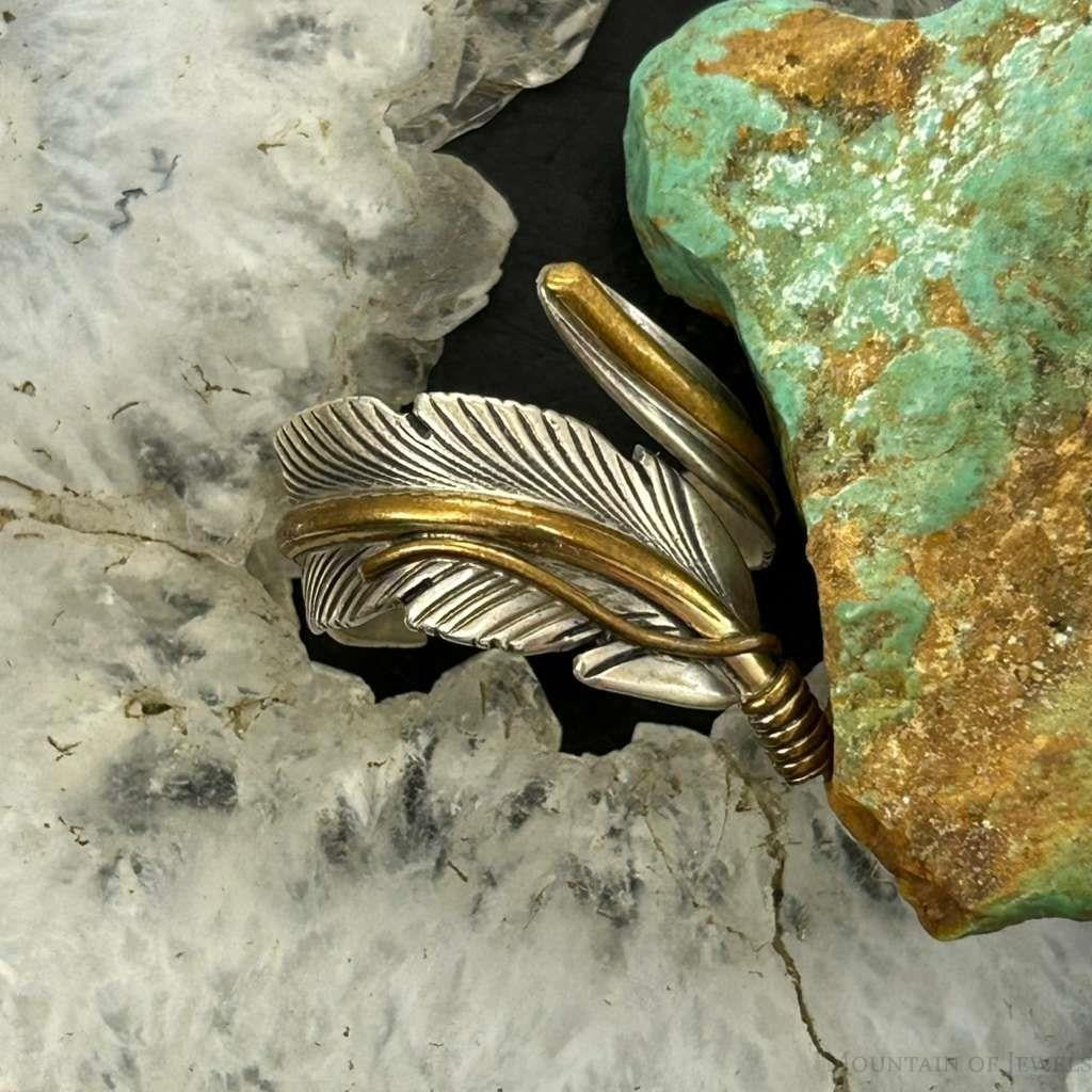 Harvey Mace Native American Sterling Silver & GF Feather Ring Size 8.5 For Women