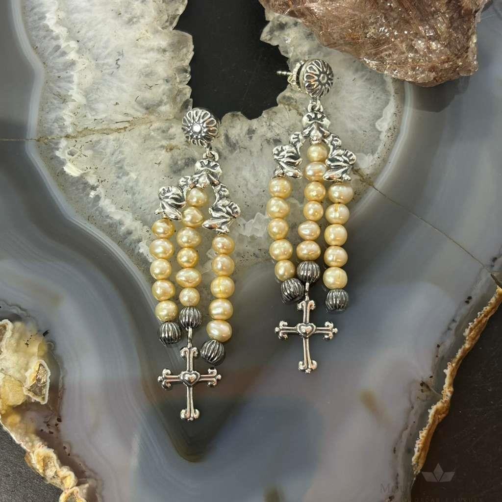 Carolyn Pollack Sterling Silver Mother Of Pearl & Cross Chandelier Earrings For Women
