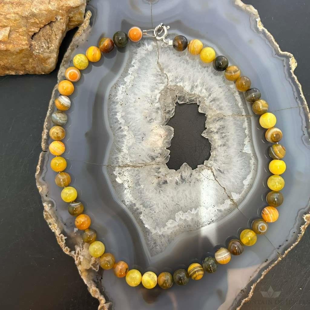 Sterling Silver 8mm Round Yellow Jasper 16" Necklace For Women