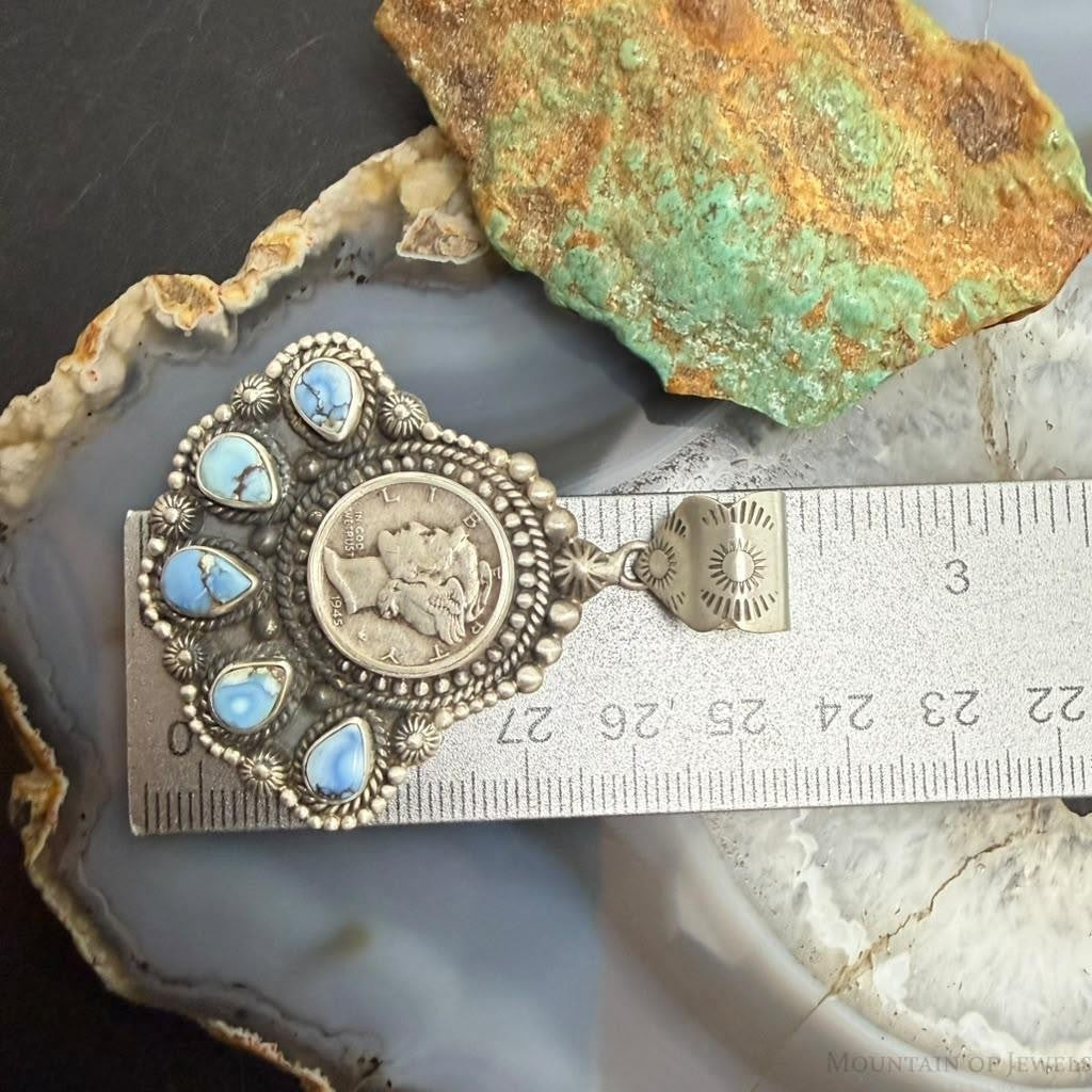 Sterling Silver Southwestern Style 1945 Mercury Dime & Golden Hill Turquoise Pendant