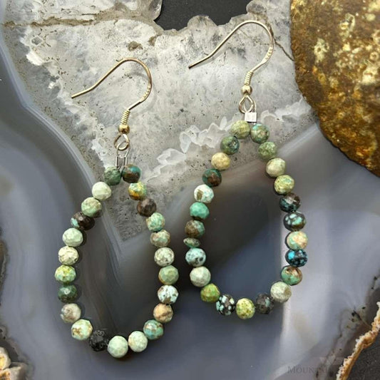 Sterling Silver Faceted Hubei Turquoise Hoop Dangle Earrings For Women
