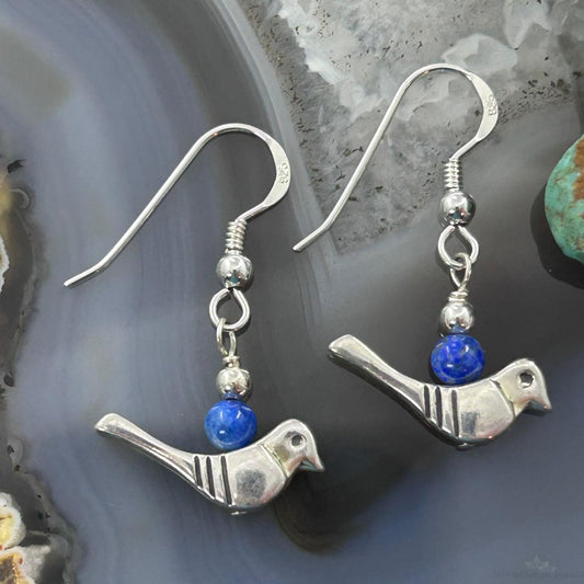Carolyn Pollack Southwestern Style Sterling Silver Bird with Lapis Bead Dangle Earrings For Women