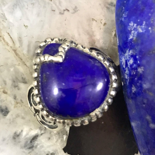 Carolyn Pollack Sterling  Silver Wide Pear Lapis Decorated Ring Size 6.5 For Women