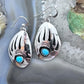 Native American Sterling Silver Bear Claw w/Turquoise Dangle Earrings For Women