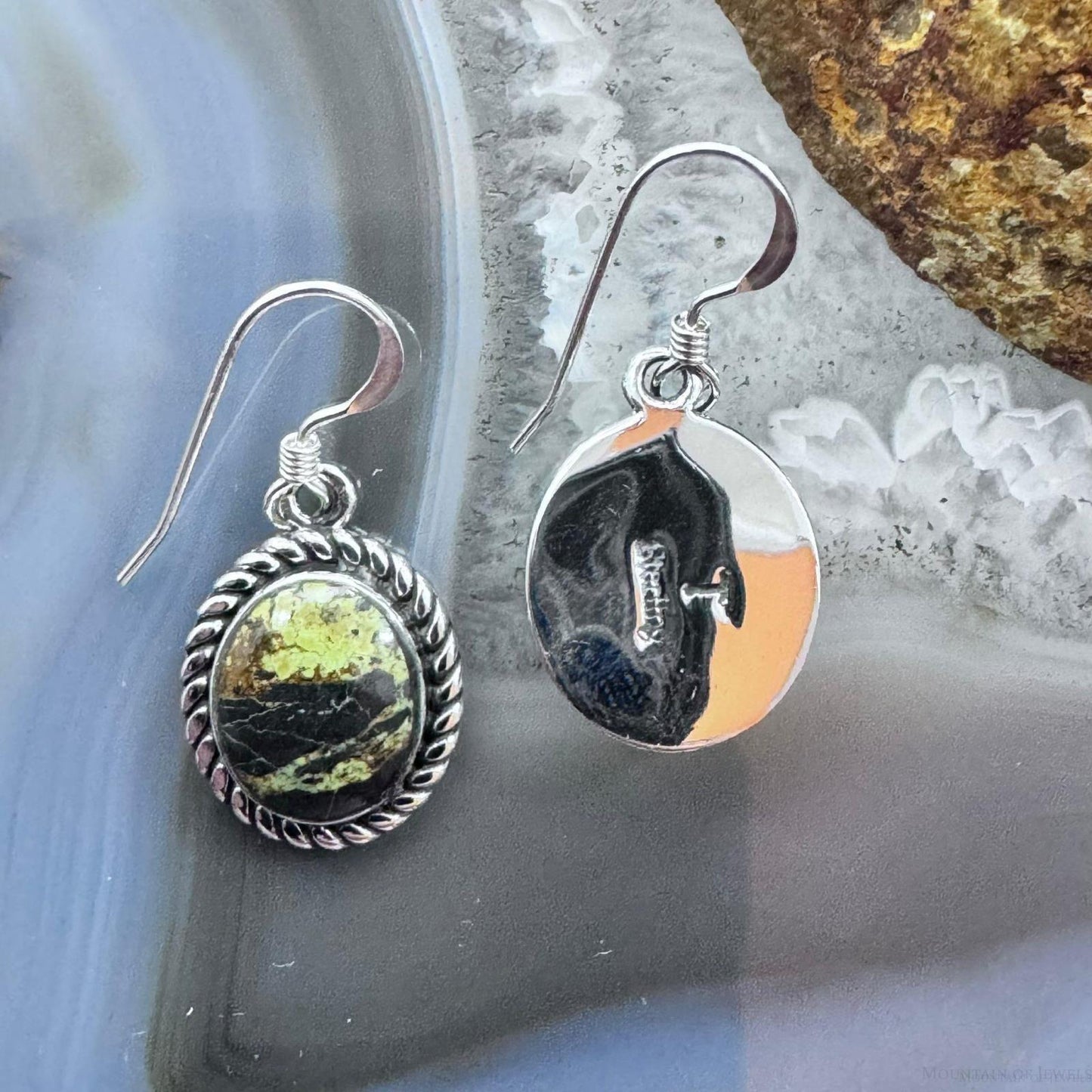 Native American Sterling Silver Rounded Blackjack Dangle Earrings For Women