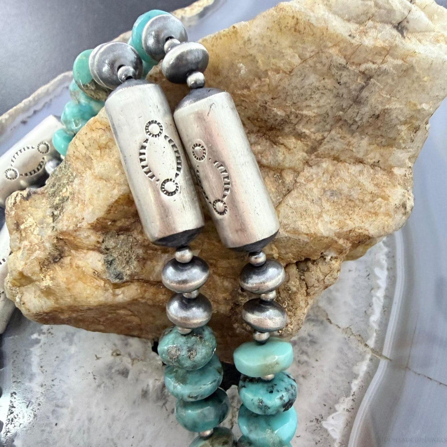 Sterling Silver Southwestern Style Turquoise Disk Beads &Starling Beads 20" Necklace For Women #1