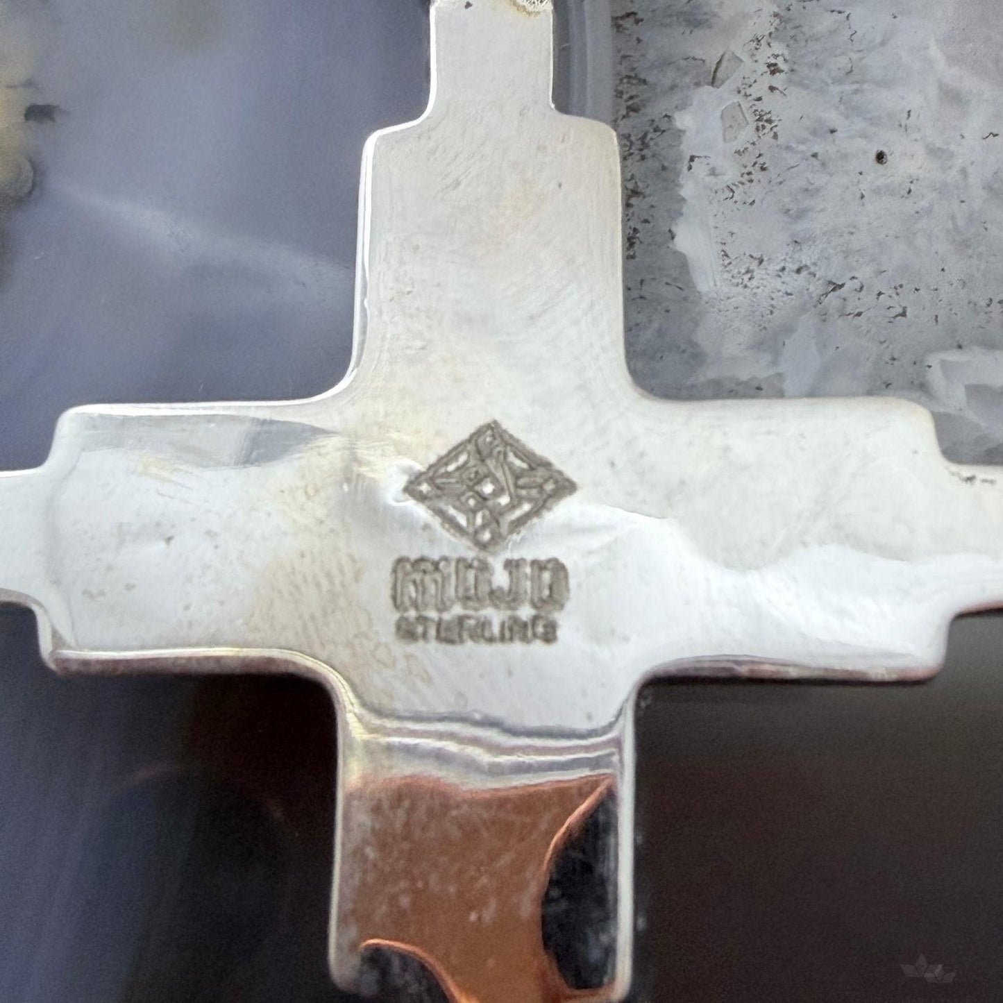 Sterling Silver Southwestern Style Oval White Buffalo Unisex Zia Pendant