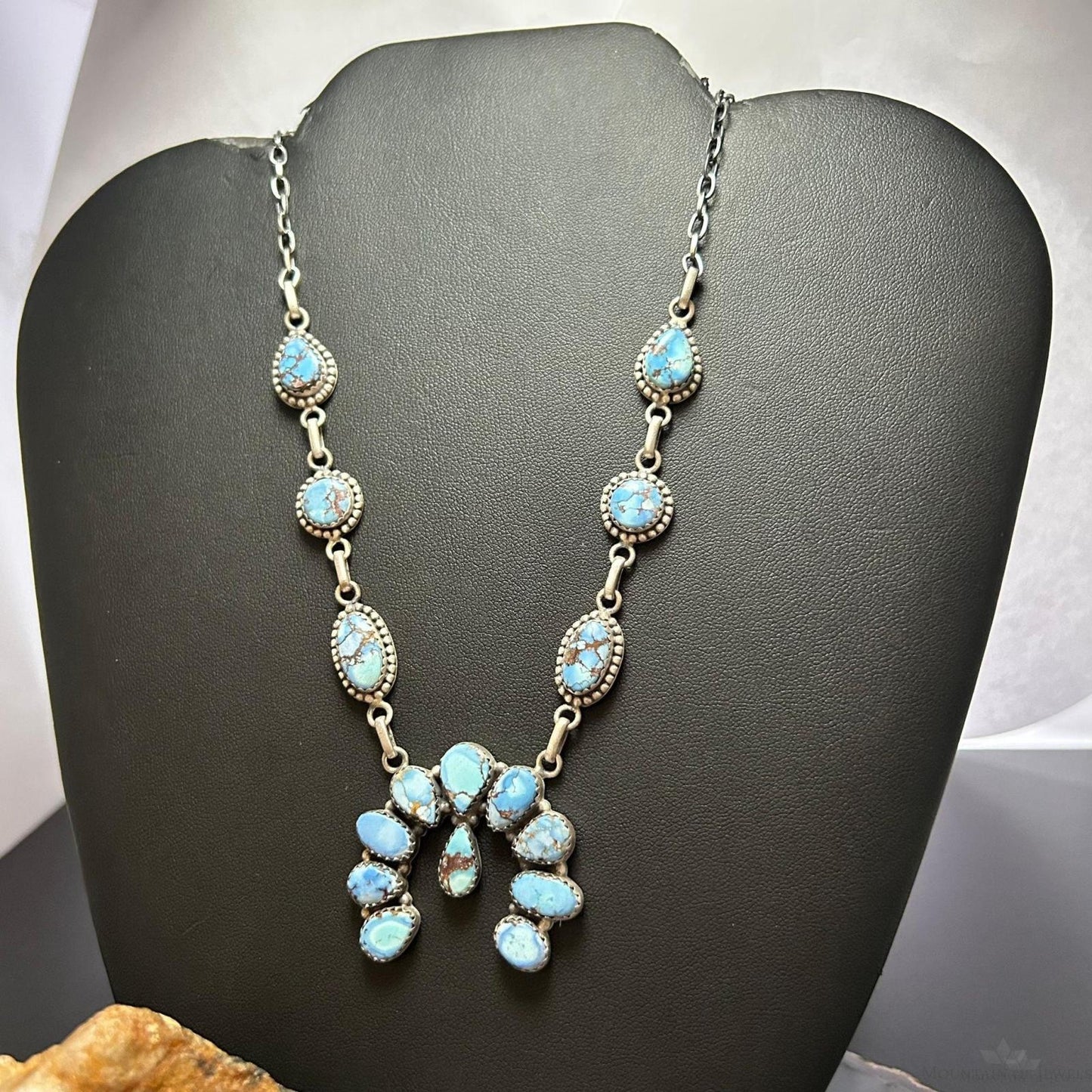 Sterling Silver Southwestern Style Golden Hill Turquoise Naja 20" Necklace For Women