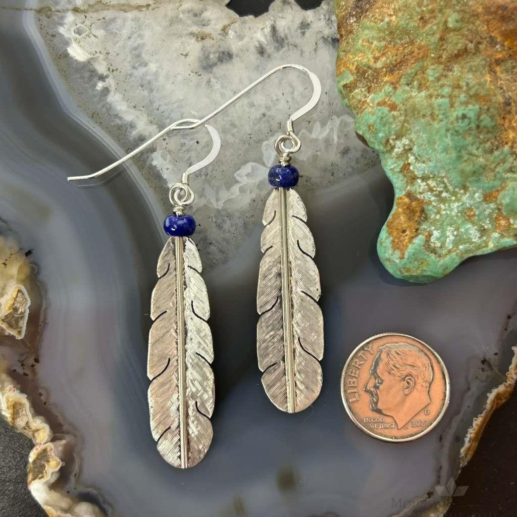 Anthony Gatewood Sterling Silver & Lapis Bead Feather Dangle Earrings For Women