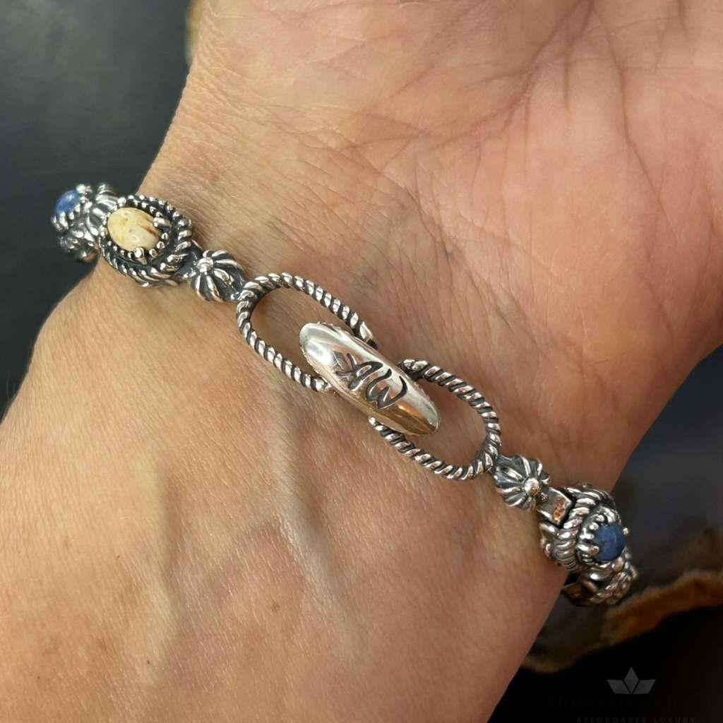 Carolyn Pollack Sterling Silver Picture Jasper & Lapis Link Bracelet For Women