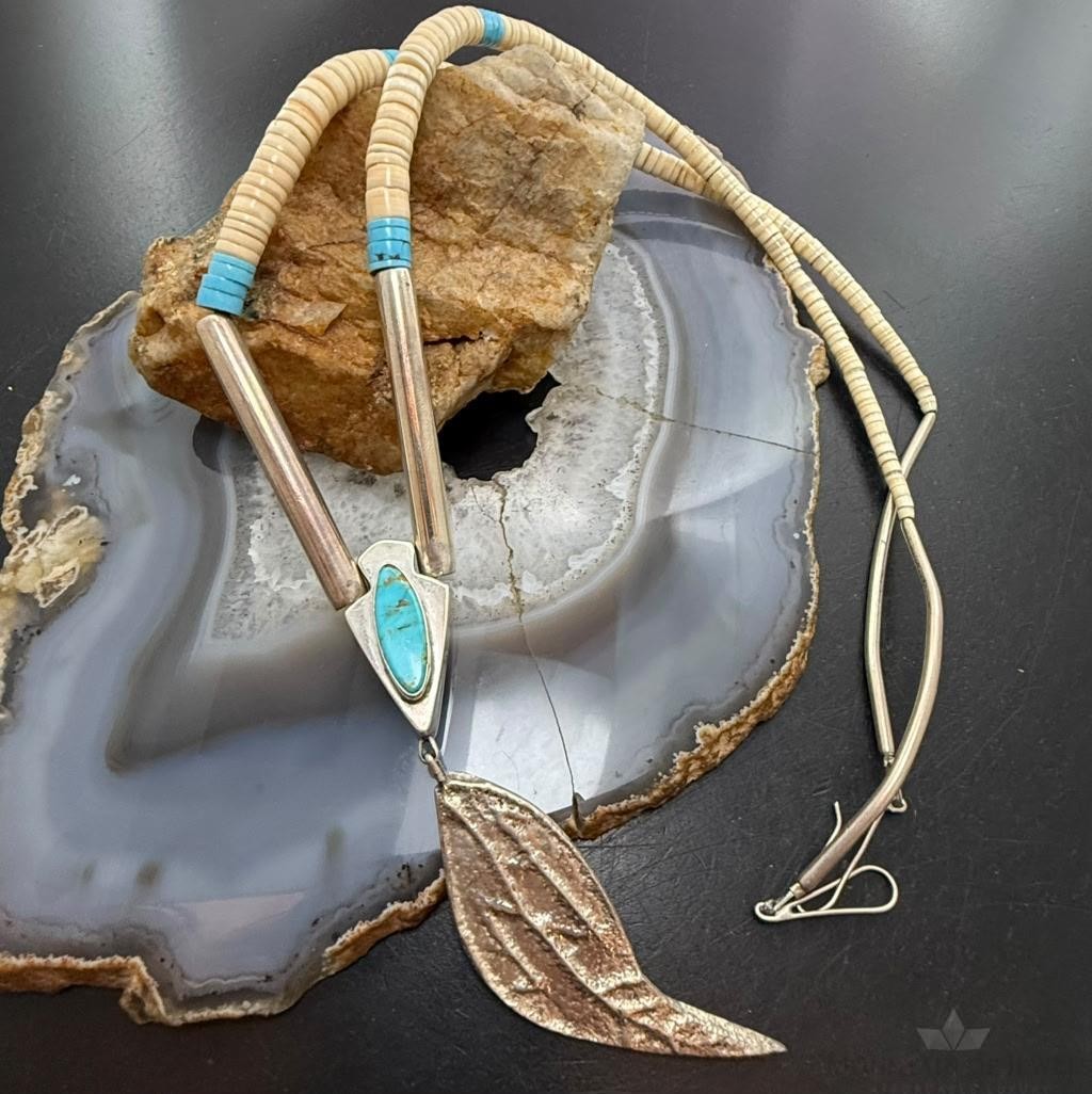 Vintage Larry Pacheco Heishi & Turquoise-Spiny Double-Sided Necklace For Women