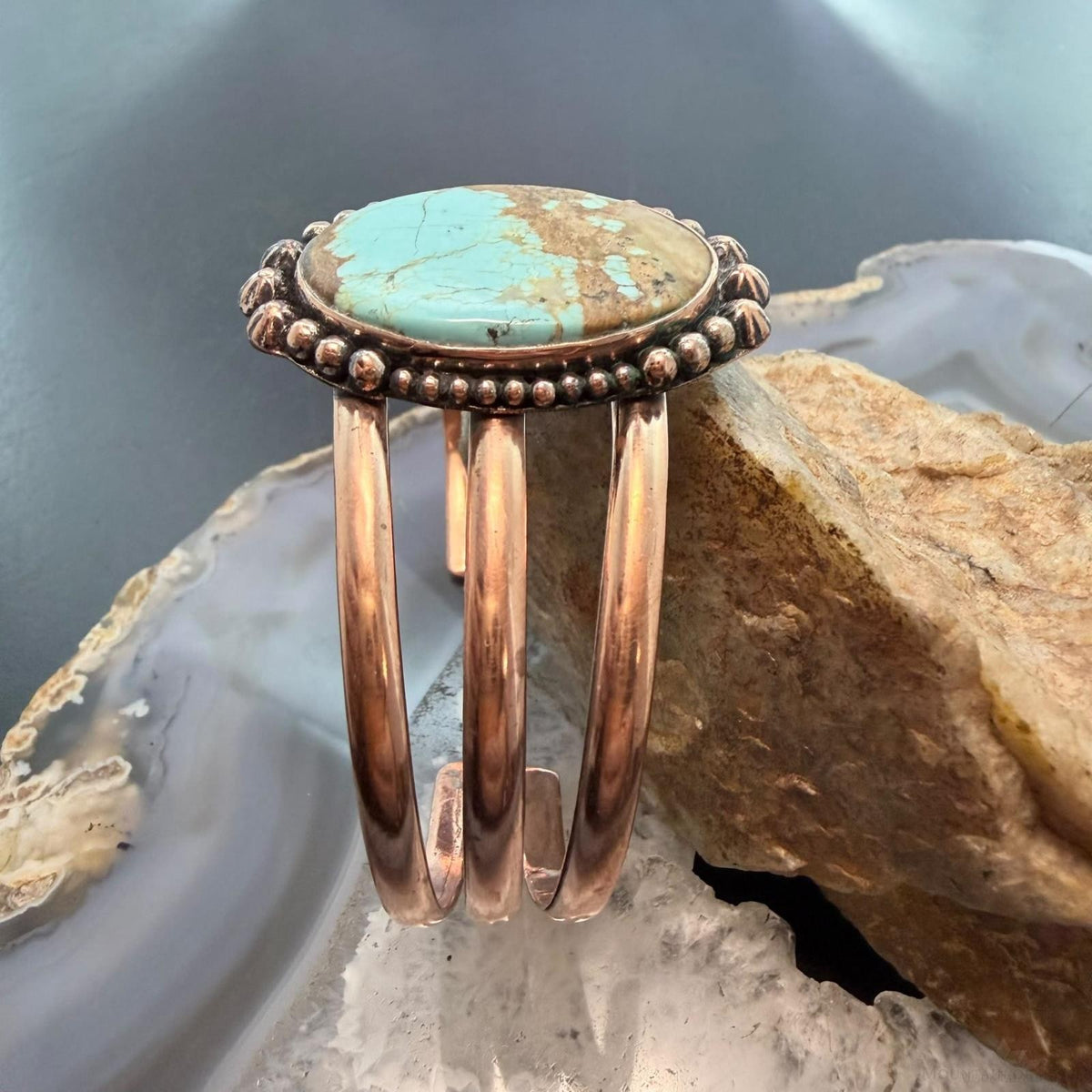 Copper Southwestern Style Oval Turquoise #8 Decorated Bracelet For Women