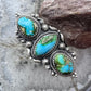 Sterling Silver Southwestern Style 3 Sonora Gold Turquoise Adjustable Ring For Women