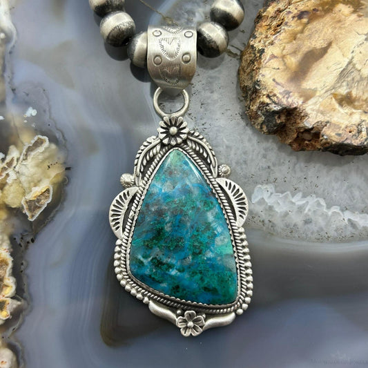 Sterling Silver Southwestern Style Triangle Shattuckite Decorated Pendant For Women
